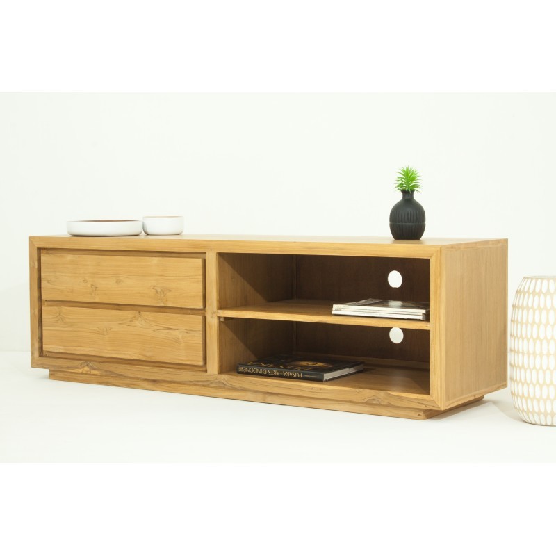 Contemporary low TV 2 niches 2 drawers ELENA (natural) massive teak furniture - image 36159