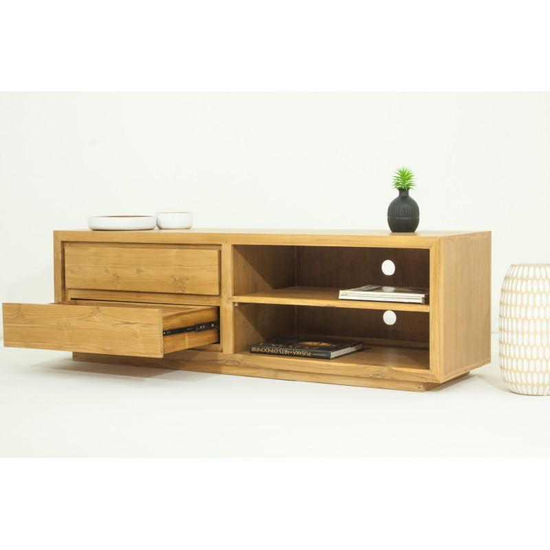 Contemporary low TV 2 niches 2 drawers ELENA (natural) massive teak furniture - image 36160
