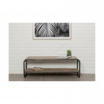 Low TV 2 industrial trays 120 cm BENOIT massive teak recycled and metal stand