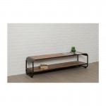 Low TV 2 industrial trays 160 cm BENOIT massive teak recycled and metal stand