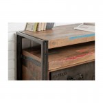 Furniture 2 drawers 1 low TV niche 110 cm NOAH massive teak recycled industrial and metal