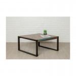 Square low table vintage NOAH in solid recycled teak and metal (80x80x40cm)