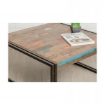 Quadrato basso tavolo vintage NOAH in massello di teak riciclato e metallo (80x80x40cm)