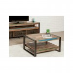 Table low double trays rectangular vintage NOAH massive teak recycled and metal (80x60x40cm)