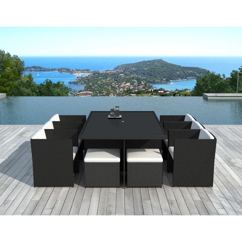 Garden Room 10 places built-in ÚBEDA in woven resin (black, white/ecru cushions) - image 36440
