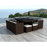 Garden Room 10 places built-in ÚBEDA in woven resin (Brown, white/ecru cushions)