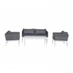 Garden furniture 4 seater PAMELA woven resin (white, grey cushions)