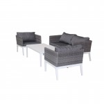 Garden furniture 4 seater PAMELA woven resin (white, grey cushions)