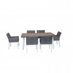 Tavolo e 6 sedie giardino incorporato LUKA intrecciato in resina e alluminio (bianco, grigio)