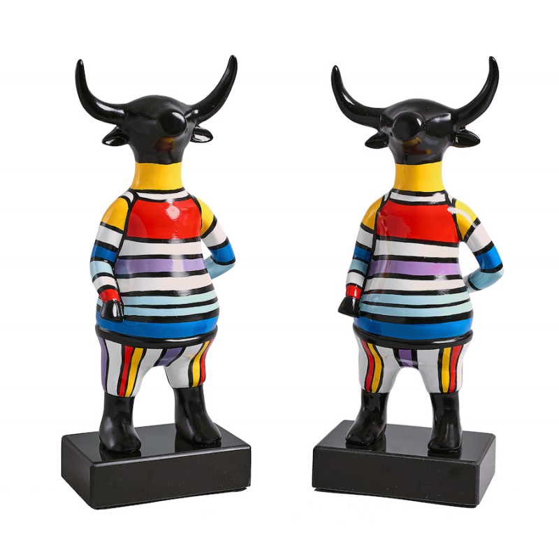 Set of 2 Bull design sculptures in resin (multicolor) - image 36678