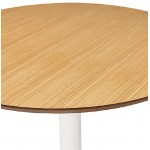 Table haute mange-debout design LAURA en bois pieds métal blanc (Ø 90 cm) (finition chêne naturel)