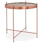 Folding side table, end table ZOE in glass and metal (copper)