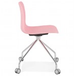 Chaise de bureau sur roulettes JANICE en polypropylène pieds métal chromé (rose)