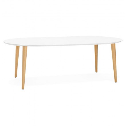 Table à manger ronde 120x120x75 cm en acacia et pied blanc