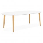 Table à manger ronde scandinave à rallonges (Ø 120 cm) OLIVIA en bois (120-220x120x75 cm) (blanc mat)