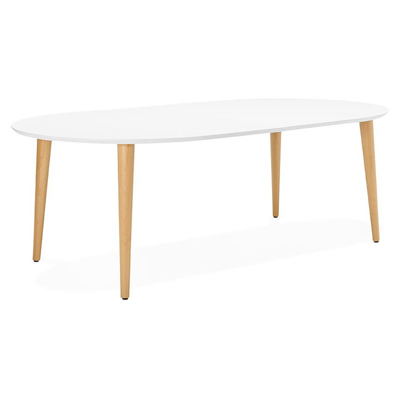 Table à manger ronde scandinave à rallonges (Ø 120 cm) OLIVIA en bois (120-220x120x75 cm) (blanc mat) - image 39602