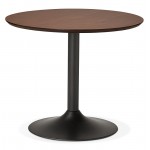 Table à manger ronde vintage scandinave ou bureau MAUD en MDF et métal peint (Ø 90 cm) (noyer, noir)