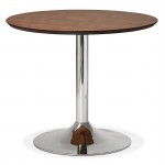 Table à manger ronde design ou bureau MAUD en MDF et métal chromé (Ø 90 cm) (noyer, chrome)