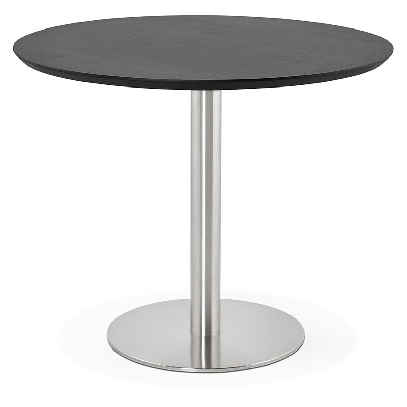 Table à manger ronde design ou bureau COLINE en MDF et métal brossé (Ø 90 cm) (noir, acier brossé) - image 39779