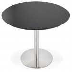 Table à manger ronde design ou bureau COLINE en MDF et métal brossé (Ø 90 cm) (noir, acier brossé)