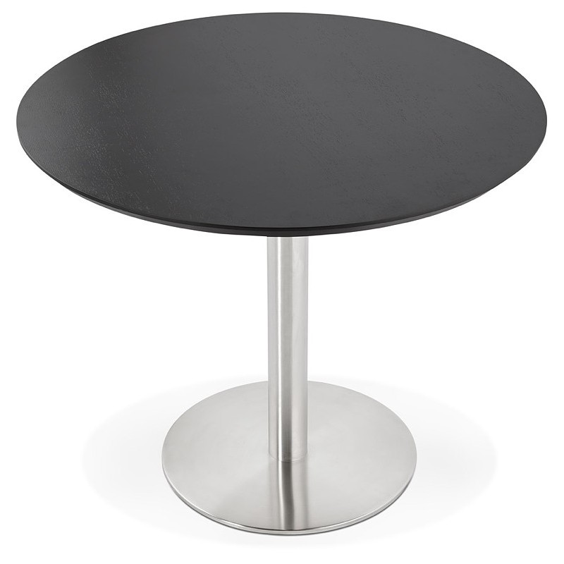 Table à manger ronde design ou bureau COLINE en MDF et métal brossé (Ø 90 cm) (noir, acier brossé) - image 39780