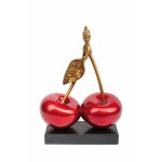 Statue design decorative sculpture cherry DOUBLE resin H46 cm (red)