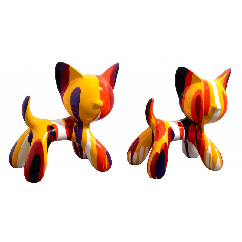 Set of 2 COUPLE of cats design sculptures in resin H27 (multicolor)
