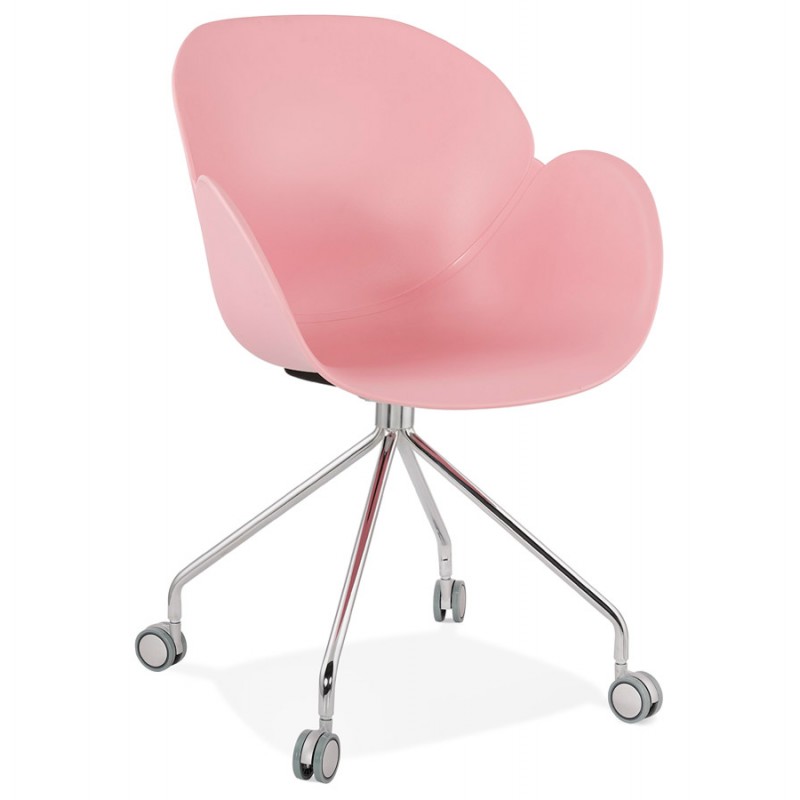 SORBIER Schreibtischstuhl auf Rädern aus Polypropylen Chrom Metallfüße (rosa)