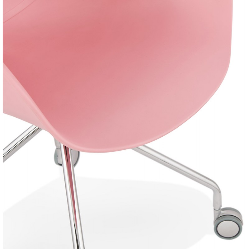 Sedia da tavolo SORBIER su ruote in piede in metallo cromato in polipropilene (rosa) - image 43487