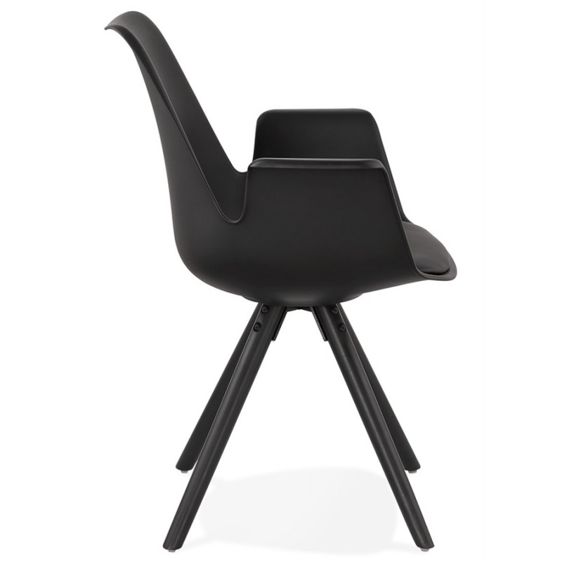Scandinavian design chair with ARUM black-colored wooden foot armrests (black) - image 43526