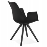 Scandinavian design chair with ARUM black-colored wooden foot armrests (black)
