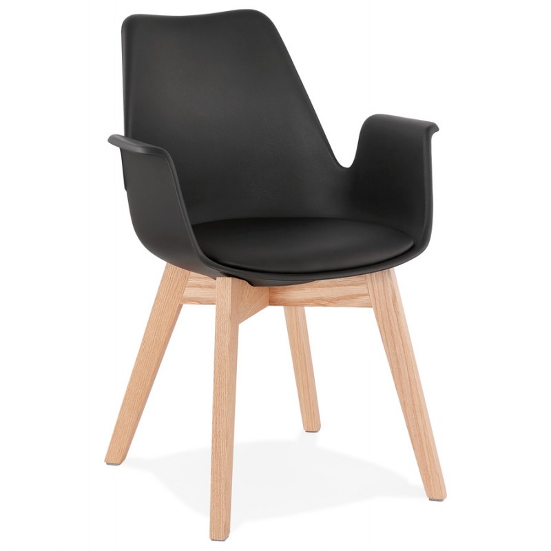 Chaise design scandinave avec accoudoirs KALLY pieds bois couleur naturelle (noir) - image 43542