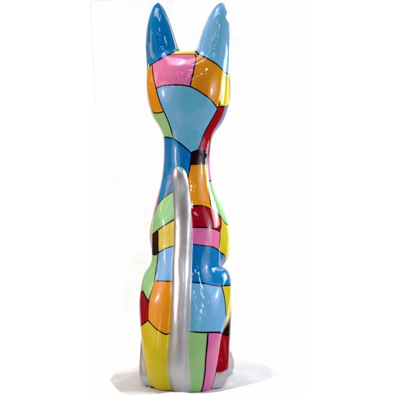 Statue sculpture décorative design CHAT DEBOUT POP ART en résine H100 cm (Multicolore) - image 43779