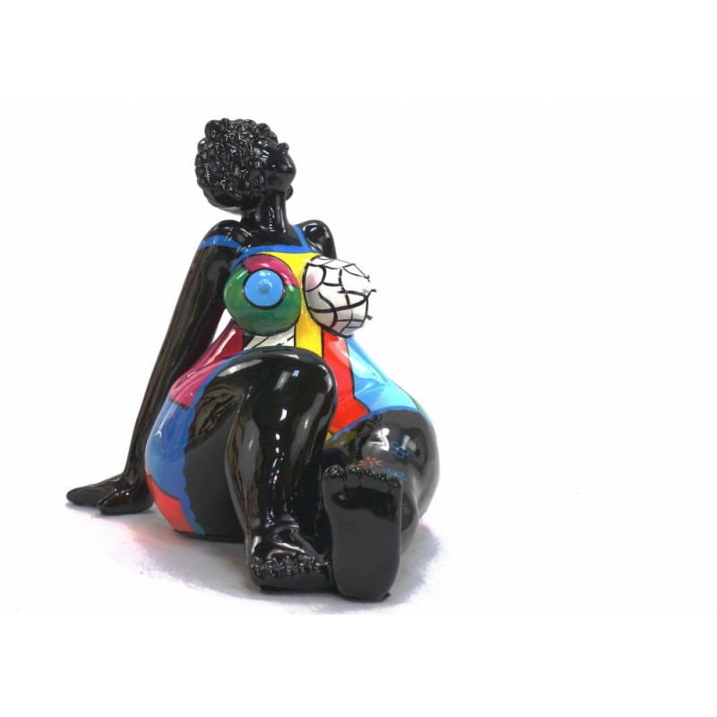 Statue sculpture décorative design FEMME EXOTIQUE ASSISE en résine H38 cm (Multicolore) - image 43829