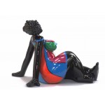 Statue sculpture décorative design FEMME EXOTIQUE ASSISE en résine H38 cm (Multicolore)