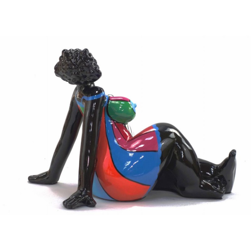Statue sculpture décorative design FEMME EXOTIQUE ASSISE en résine H38 cm (Multicolore) - image 43831