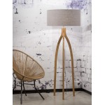 Lampada in legno in piedi e paralume di lino eco-friendly ANNAPURNA (naturale, grigio chiaro)