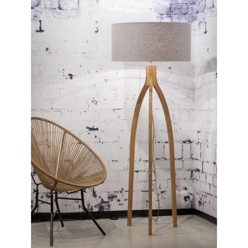 Lampada in legno in piedi e paralume di lino eco-friendly ANNAPURNA (naturale, grigio chiaro) - image 44499