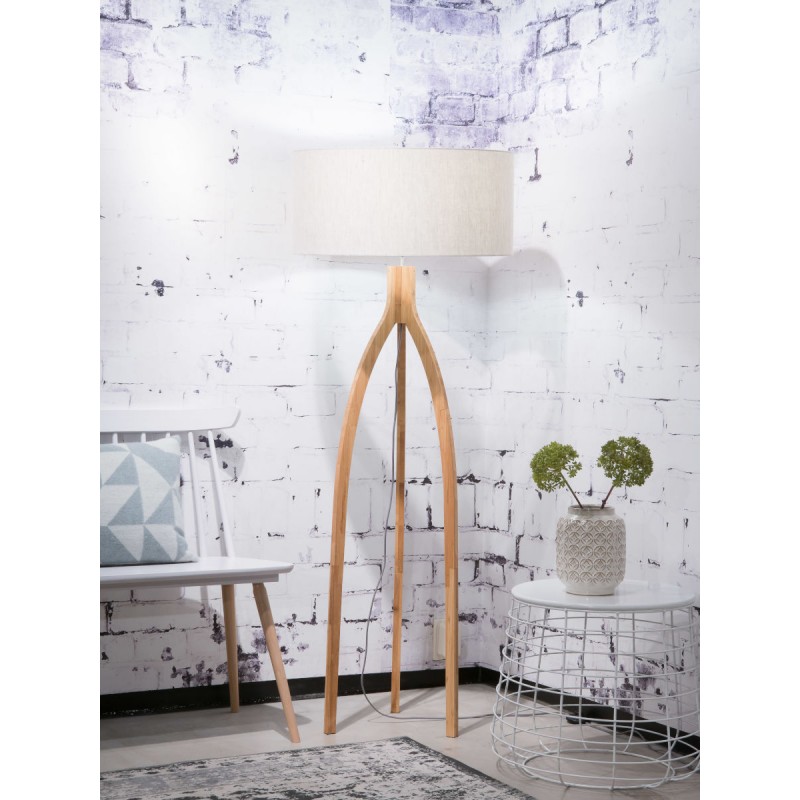 Bamboo standing lamp and annaPURNA eco-friendly linen lampshade (natural, light linen) - image 44505