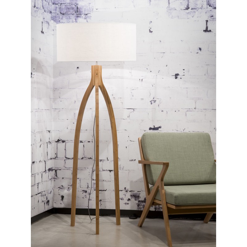 Bamboo standing lamp and annaPURNA eco-friendly linen lampshade (natural, white) - image 44511