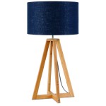 Lampe de table en bambou et abat-jour lin écologique EVEREST (naturel, bleu jeans)