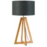 Lámpara de mesa de bambú y lámpara de lino ecológica cada vez más respetuosa (natural, gris oscuro)