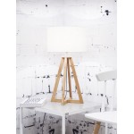 Lámpara de mesa de bambú y pantalla de lino ecológica cada vez más respetuosa (natural, blanca)