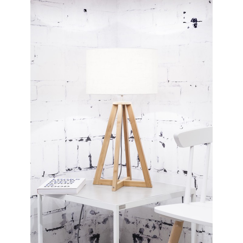 Lampe de table en bambou et abat-jour lin écologique EVEREST (naturel, blanc) - image 44622