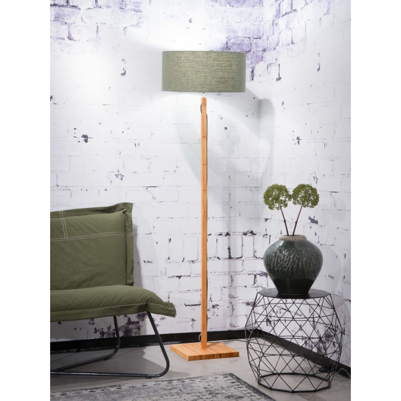 Bamboo standing lamp and FUJI eco-friendly linen lampshade (natural, dark green) - image 44642