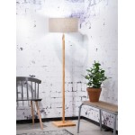 Lampada in legno in piedi Fuji bamboo e paralume di lino eco-friendly (naturale, lino scuro)