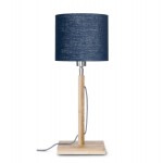 Lámpara de mesa de bambú y pantalla de lino ecológica FUJI (jeans naturales y azules)