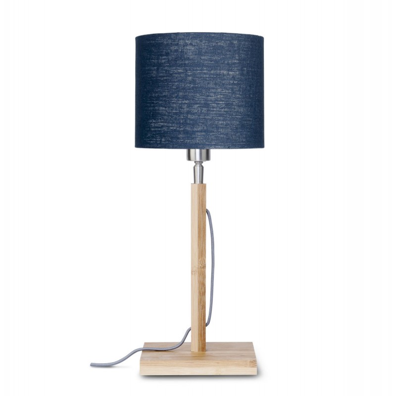 Lampe de table en bambou et abat-jour lin écologique FUJI (naturel, bleu jeans) - image 44670