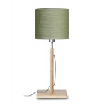 Lámpara de mesa de bambú y pantalla de lino ecológica FUJI (natural, verde oscuro)