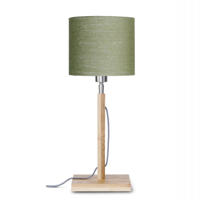 Lampe de table en bambou et abat-jour lin écologique FUJI (naturel, vert foncé) - image 44678